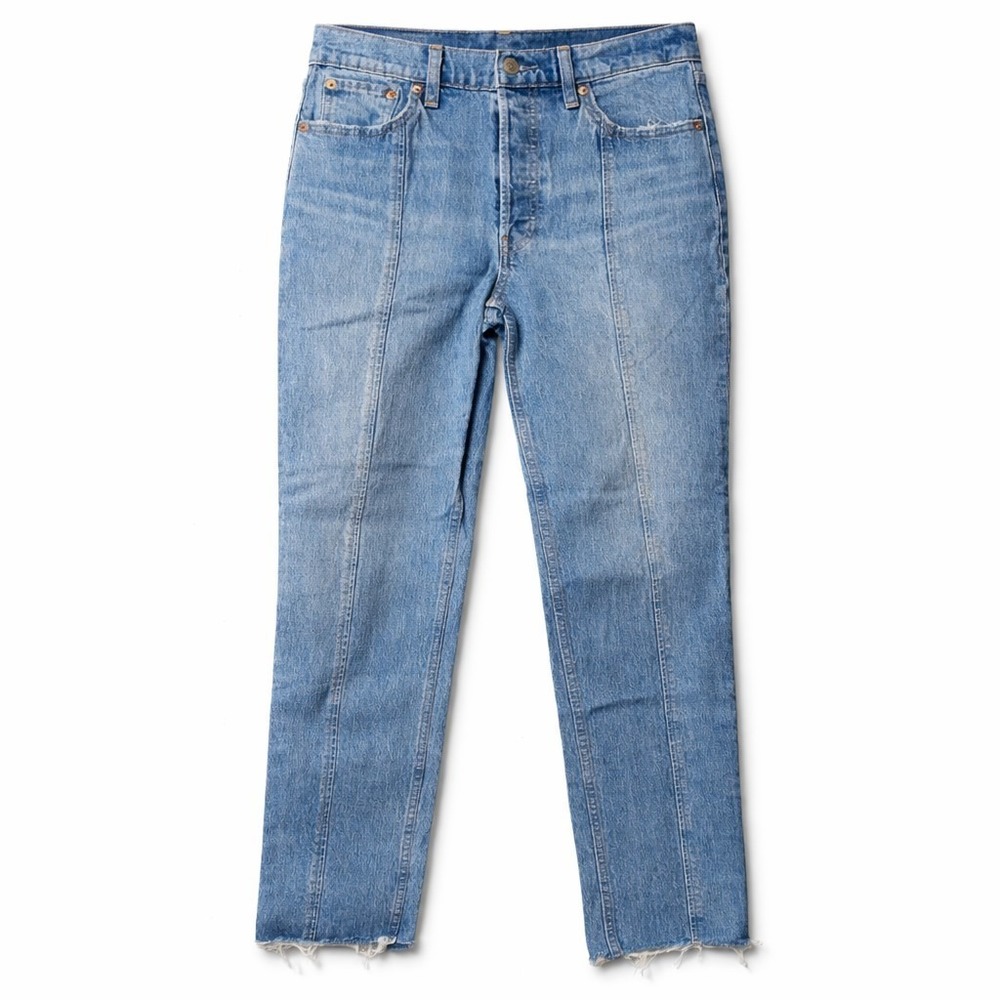 GAP Cheeky Straight High-Rise Button-Fly Straight Leg Jean Sz 27/4T Blue Raw Hem